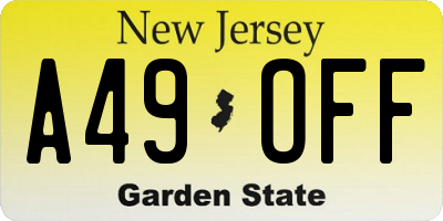 NJ license plate A49OFF