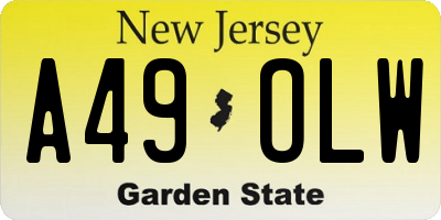 NJ license plate A49OLW