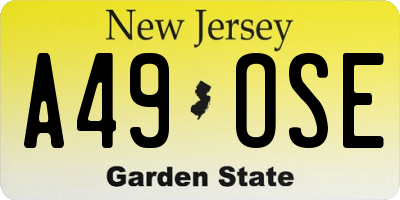 NJ license plate A49OSE