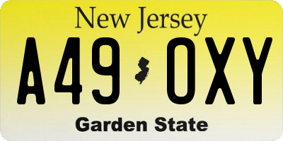 NJ license plate A49OXY