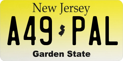 NJ license plate A49PAL