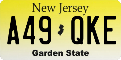 NJ license plate A49QKE