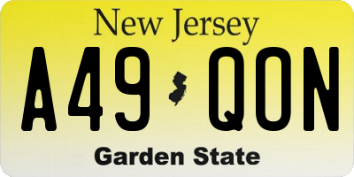 NJ license plate A49QON