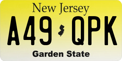 NJ license plate A49QPK