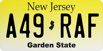 NJ license plate A49RAF