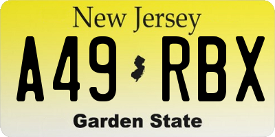 NJ license plate A49RBX