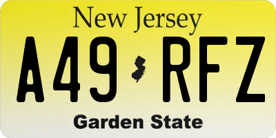 NJ license plate A49RFZ