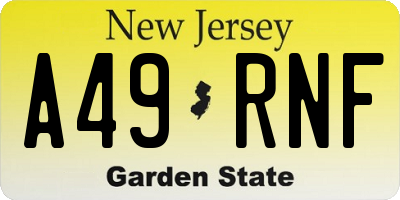 NJ license plate A49RNF