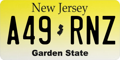 NJ license plate A49RNZ