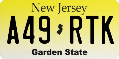 NJ license plate A49RTK