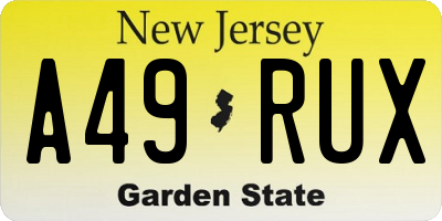 NJ license plate A49RUX