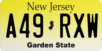 NJ license plate A49RXW