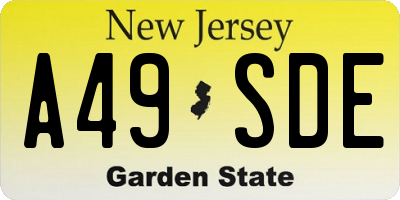 NJ license plate A49SDE