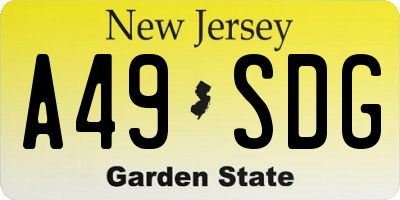 NJ license plate A49SDG