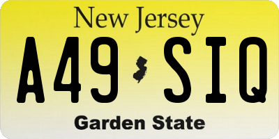 NJ license plate A49SIQ
