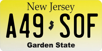 NJ license plate A49SOF