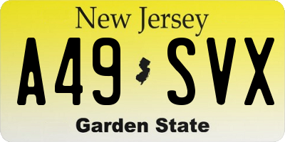 NJ license plate A49SVX