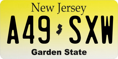NJ license plate A49SXW