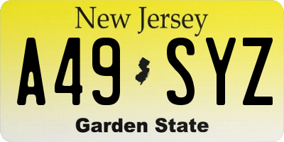 NJ license plate A49SYZ