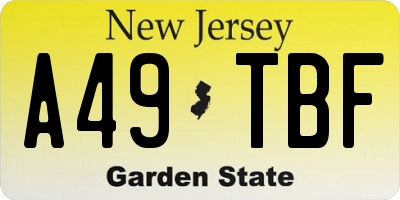 NJ license plate A49TBF