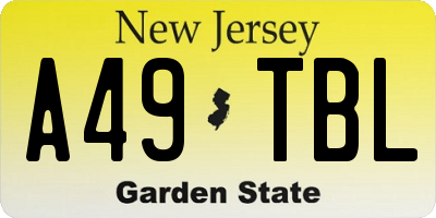 NJ license plate A49TBL