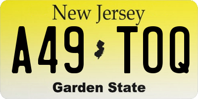 NJ license plate A49TOQ