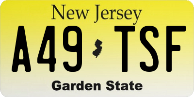 NJ license plate A49TSF