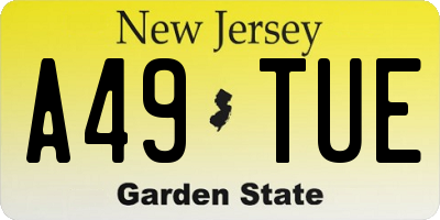 NJ license plate A49TUE
