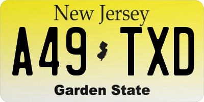 NJ license plate A49TXD