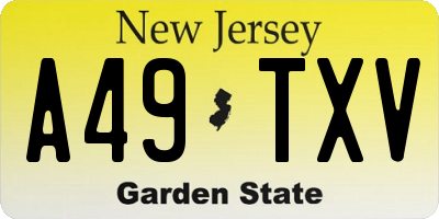 NJ license plate A49TXV