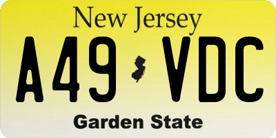 NJ license plate A49VDC