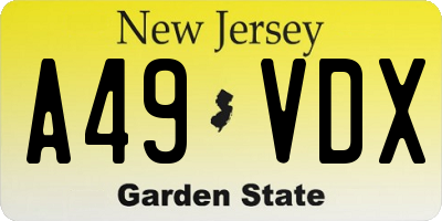 NJ license plate A49VDX