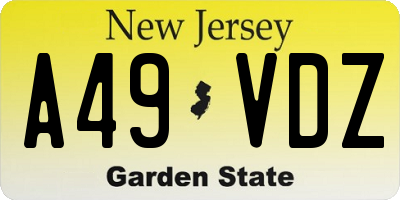 NJ license plate A49VDZ