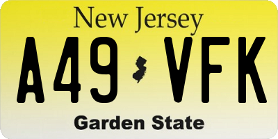 NJ license plate A49VFK