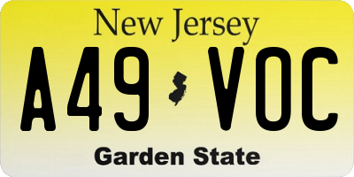 NJ license plate A49VOC
