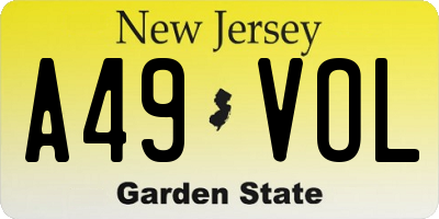 NJ license plate A49VOL