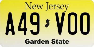 NJ license plate A49VOO