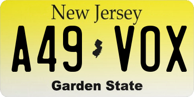 NJ license plate A49VOX
