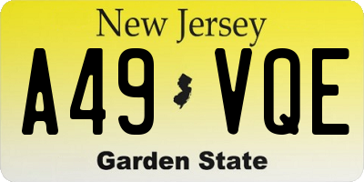 NJ license plate A49VQE