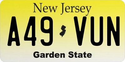 NJ license plate A49VUN