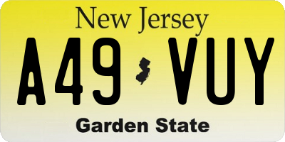 NJ license plate A49VUY