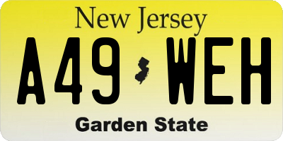 NJ license plate A49WEH