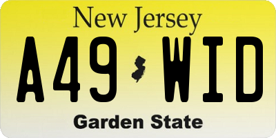 NJ license plate A49WID