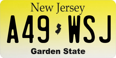 NJ license plate A49WSJ