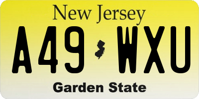 NJ license plate A49WXU