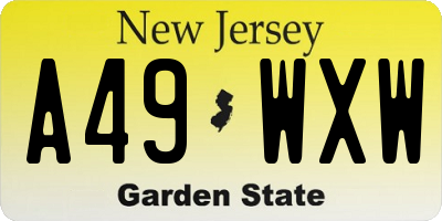 NJ license plate A49WXW
