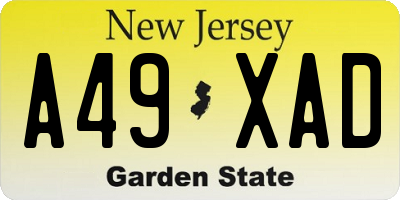 NJ license plate A49XAD