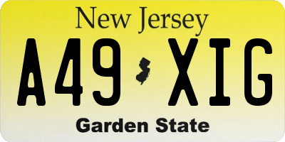 NJ license plate A49XIG
