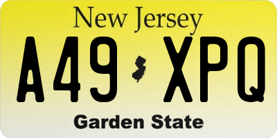 NJ license plate A49XPQ