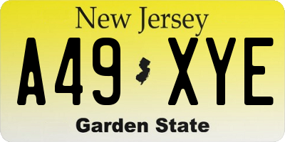 NJ license plate A49XYE